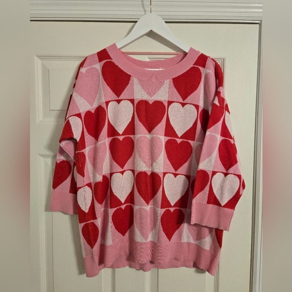 Cable & Gauge Sweaters - Cable & Gauge pink heart sweater size XL NWT